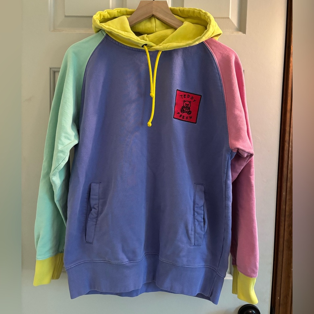Teddy Fresh Raglan Sleeve Colorblock Hoodie 100% cotton unisex sz M EUC